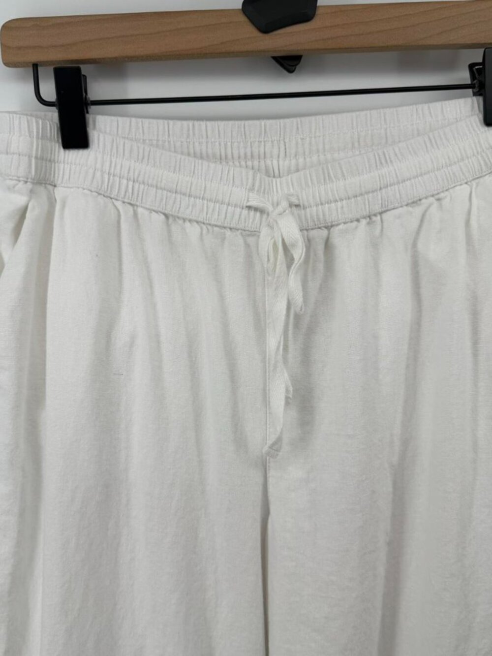 Caslon White Linen Blend Wide Leg Pants Size Small Drawstring Waist Coastal - Picture 2 of 7